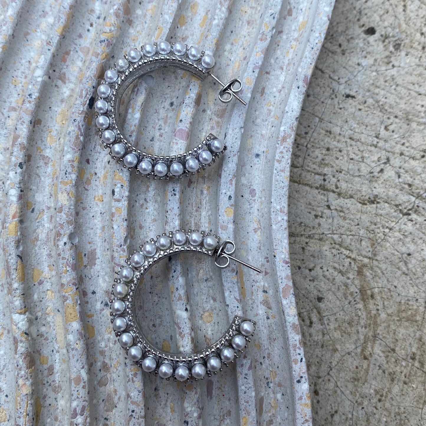 Hoops Silver Con Perlas Minis