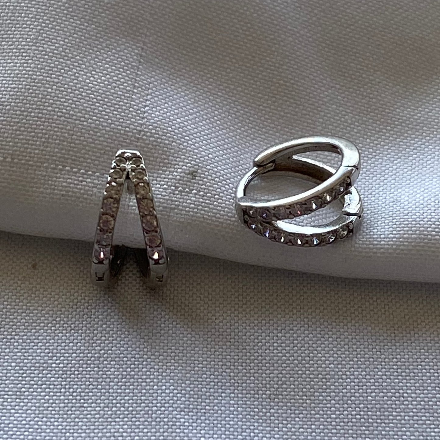 Mini Hoops Dobles Silver & Zirconias 7mm