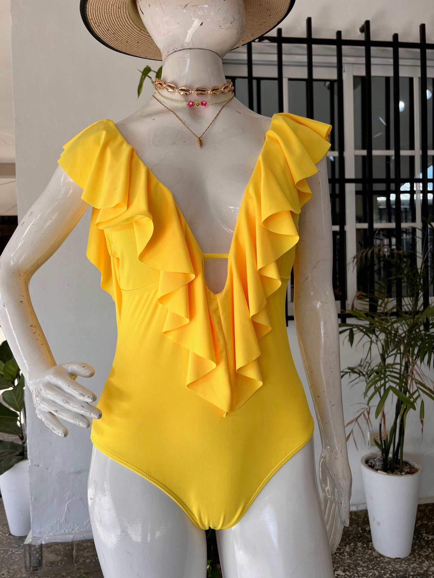 Traje de Baño 1 Pieza Amarillo con Revuelos