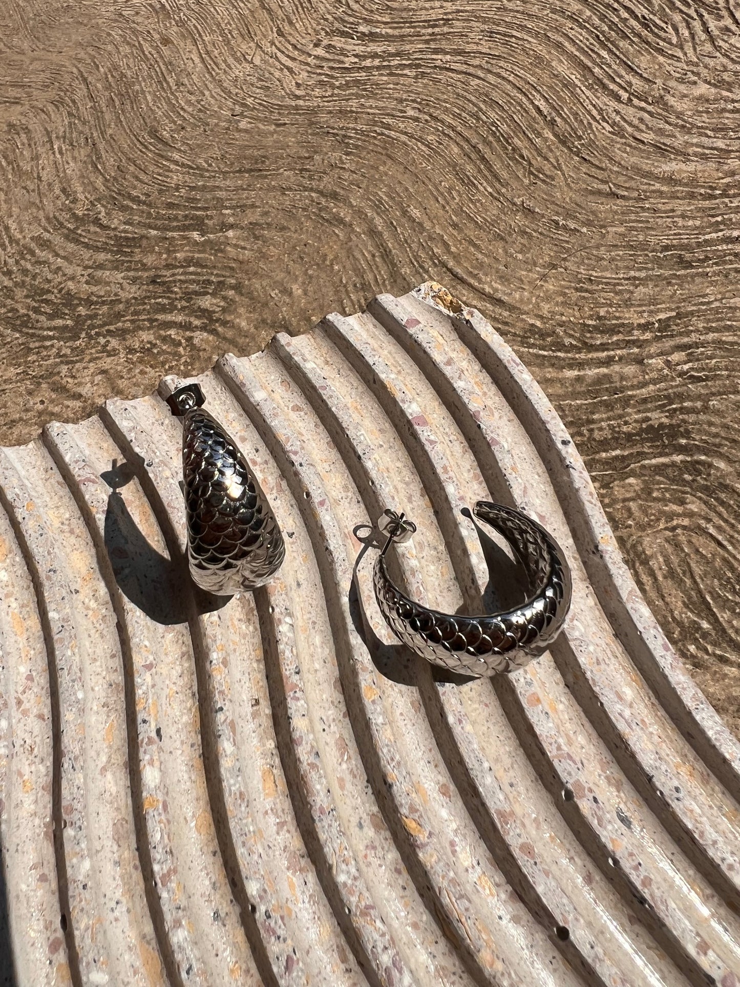 Hoops silver snake skin