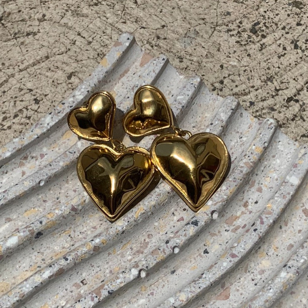 Aretes Double Heart Gold