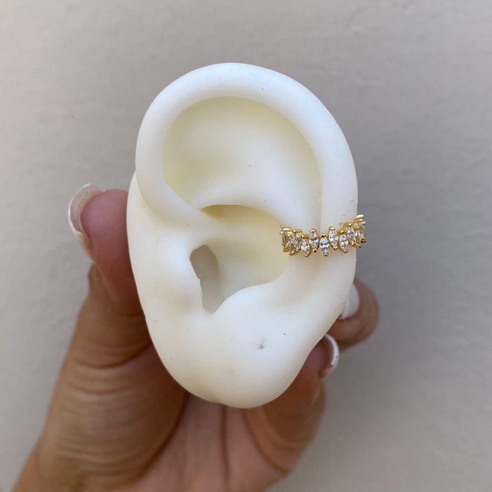 Earcuff Gold Hojitas Zirconias Brillantes