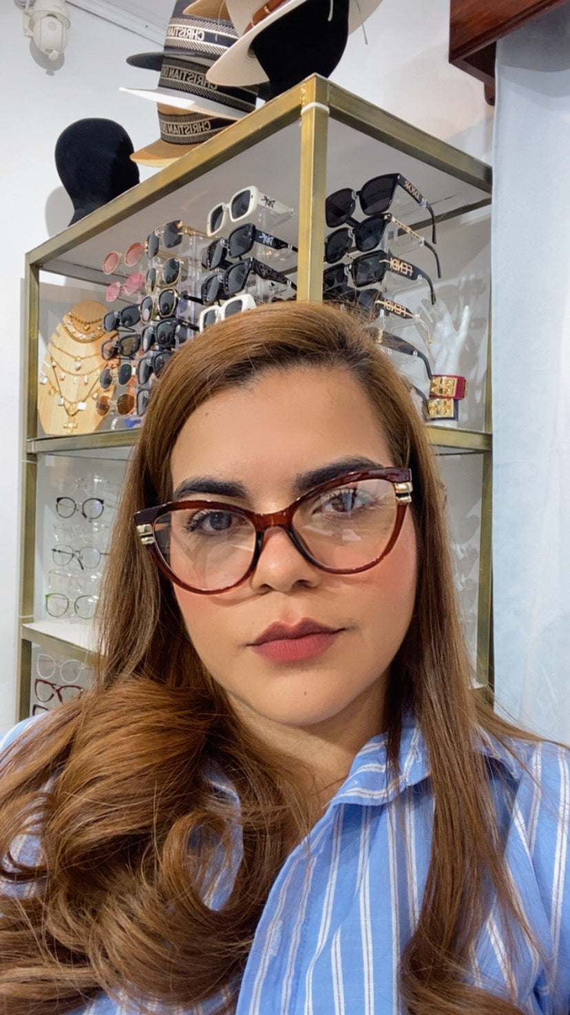 Lentes Cat Eye Cafe Con 2 Lineas Doradas