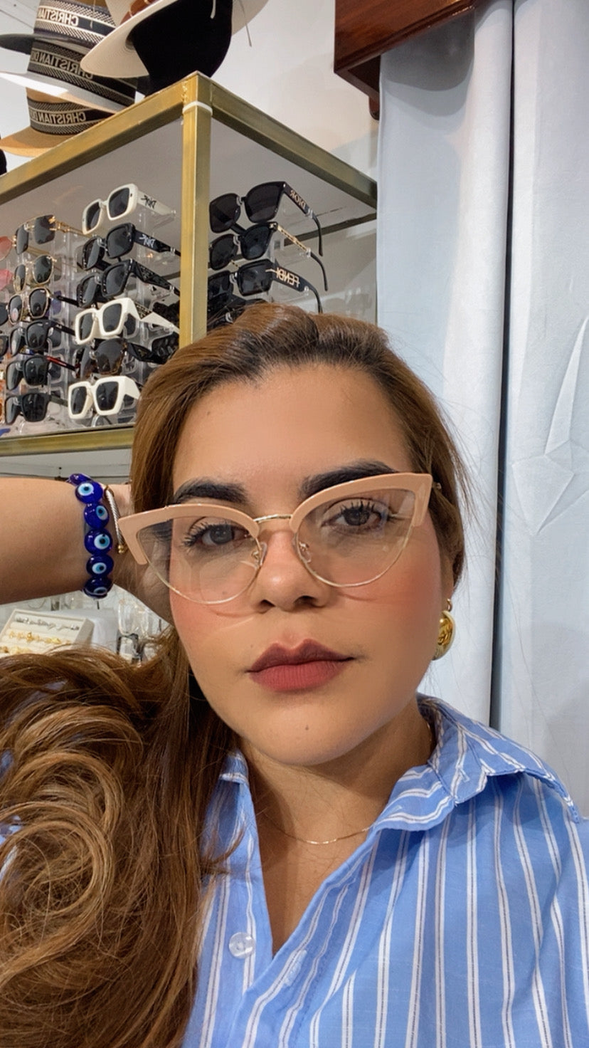 Lentes Cat Eye Dorados Con Aro Grueso Khaki Arriba