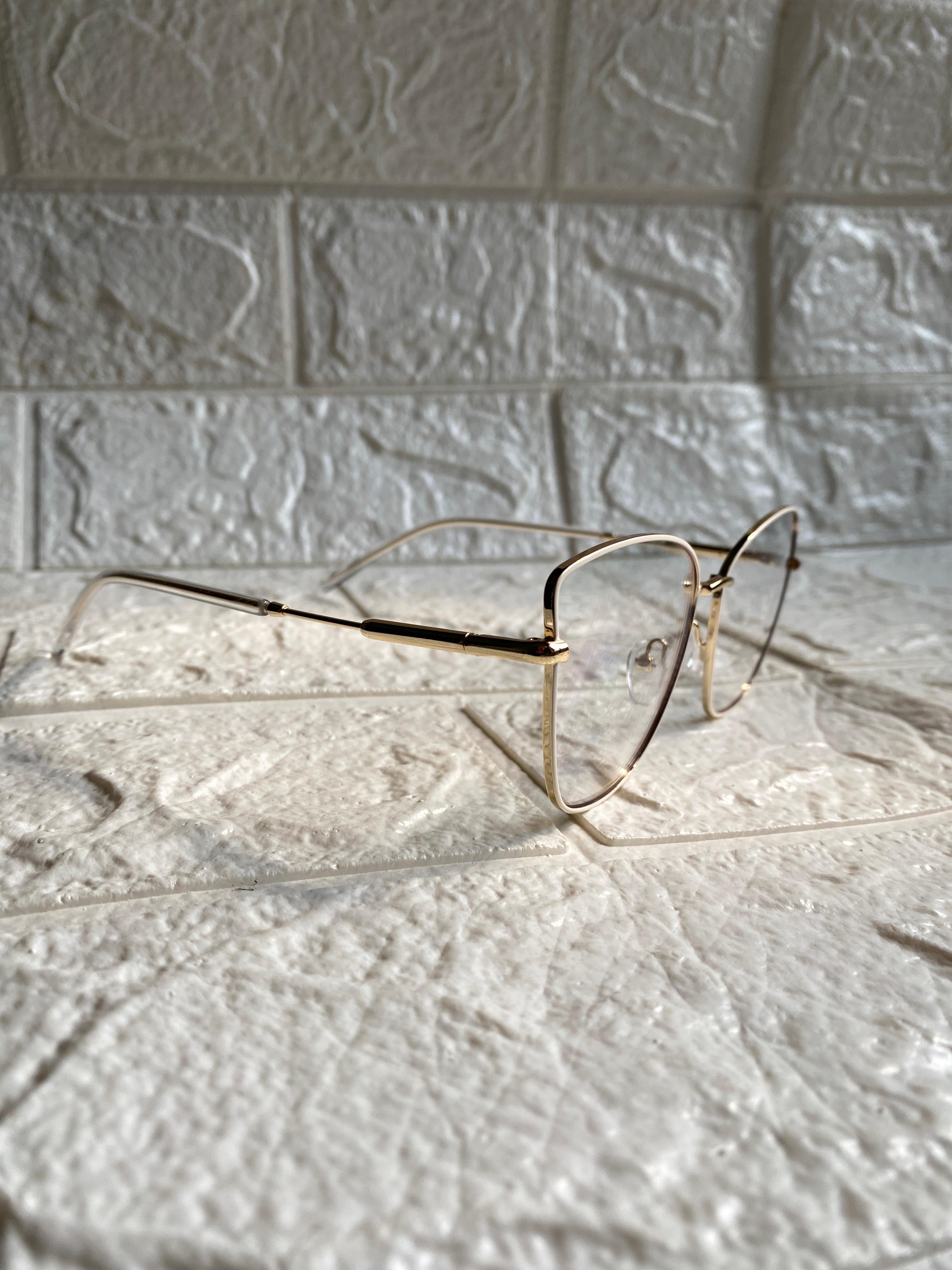 Lentes Cat Eye Metal Delgado Blanco/Gold