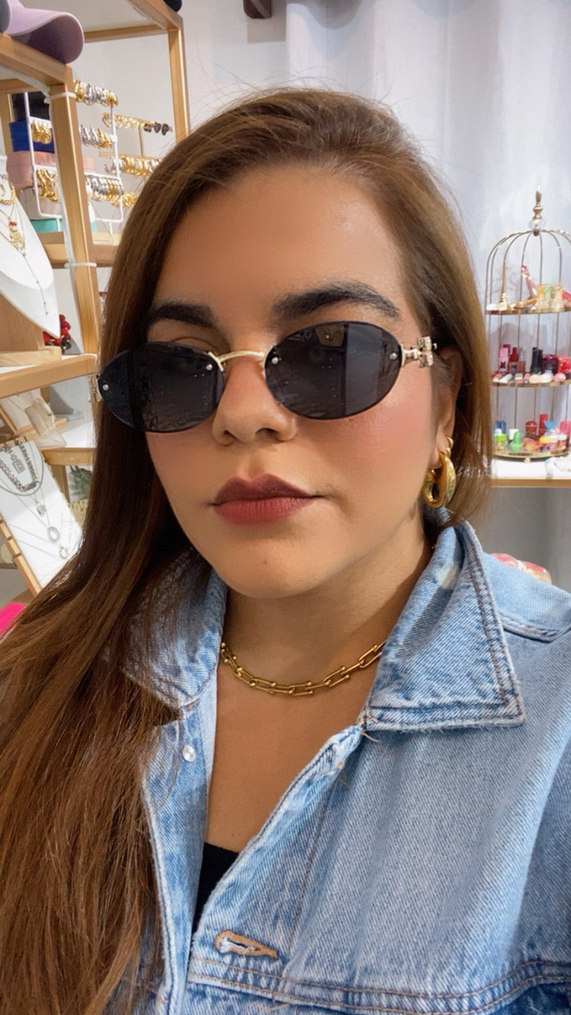Lentes Tipo Miu Miu Ovalado Negros Sin Aro