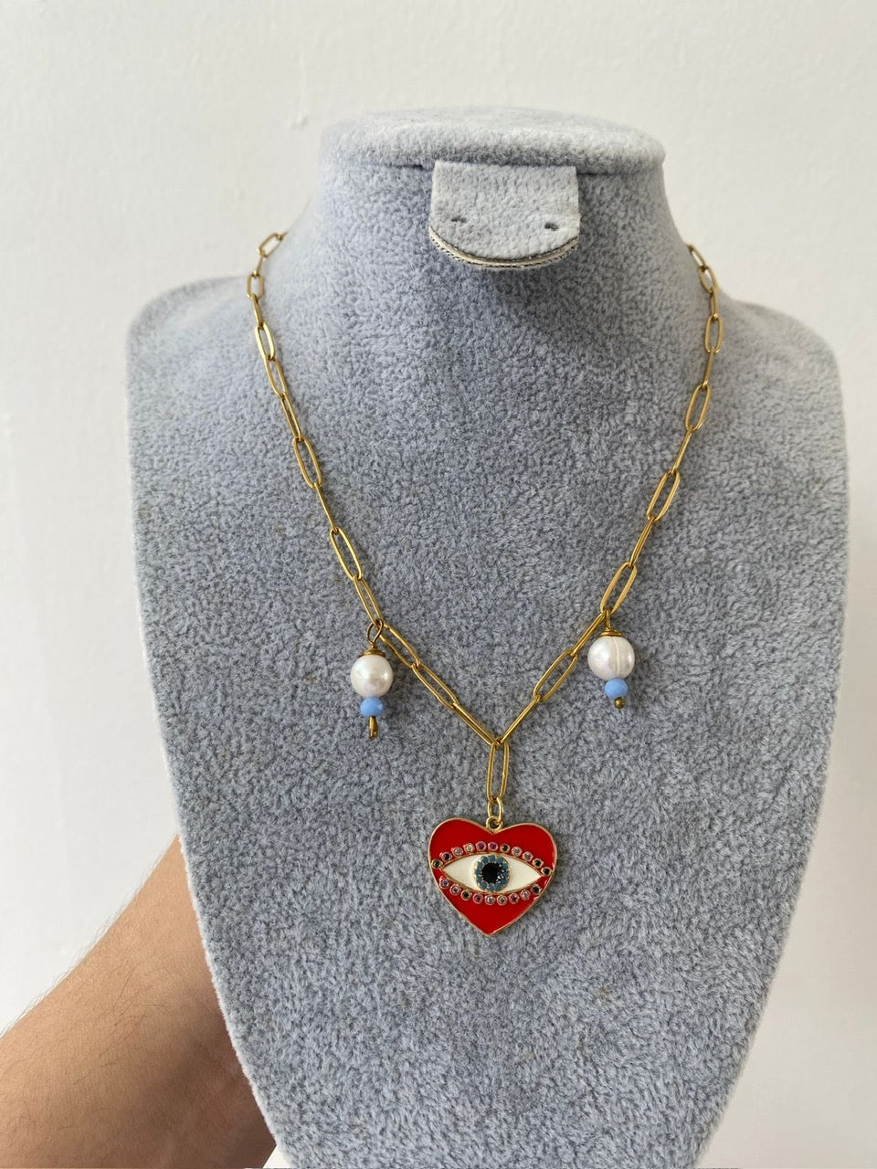 Cadena corazon rojo ojo turco