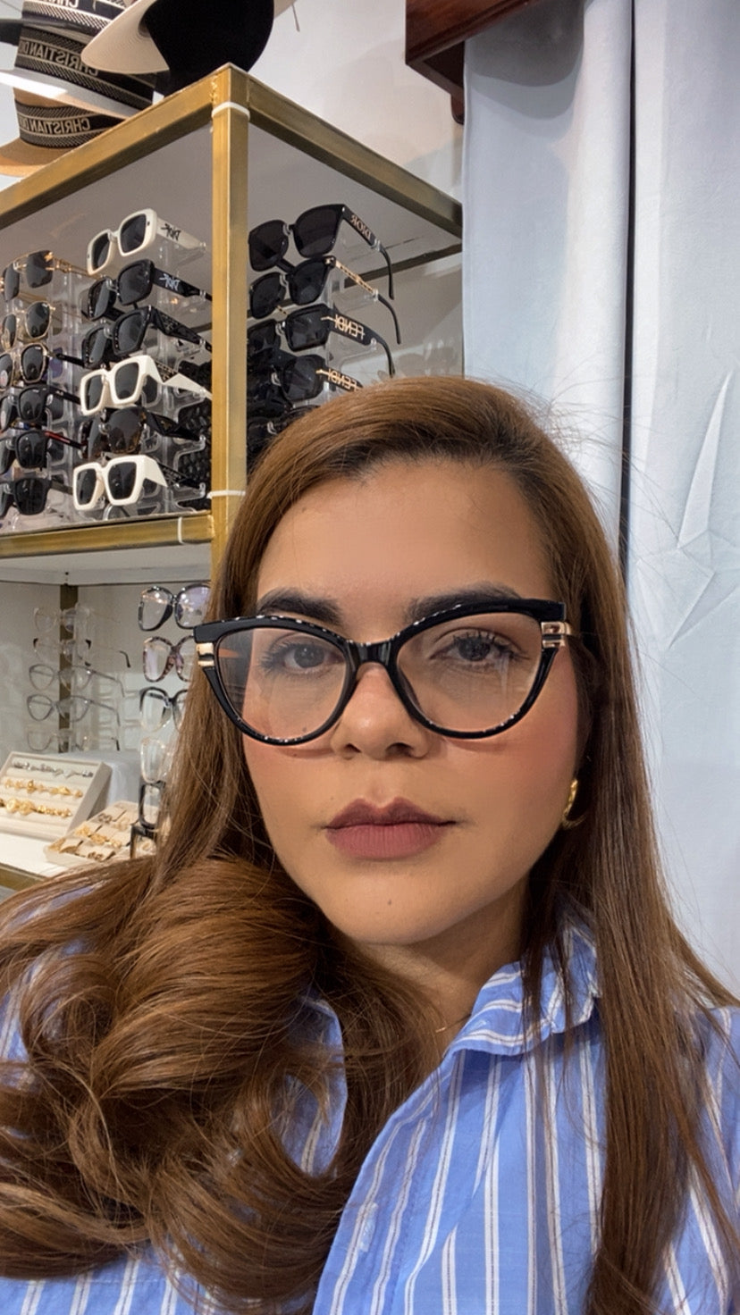 Lentes Cat Eye Negros Con 2 Lineas Doradas