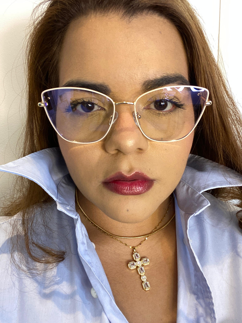 Lentes Cat Eye Metal Delgado Blanco/Gold
