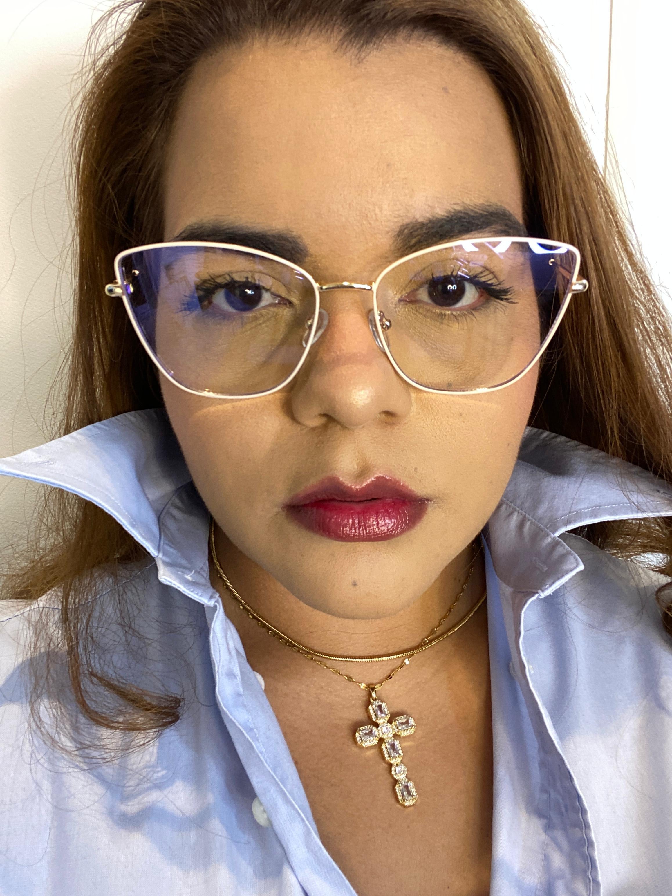 Lentes Cat Eye Metal Delgado Blanco/Gold