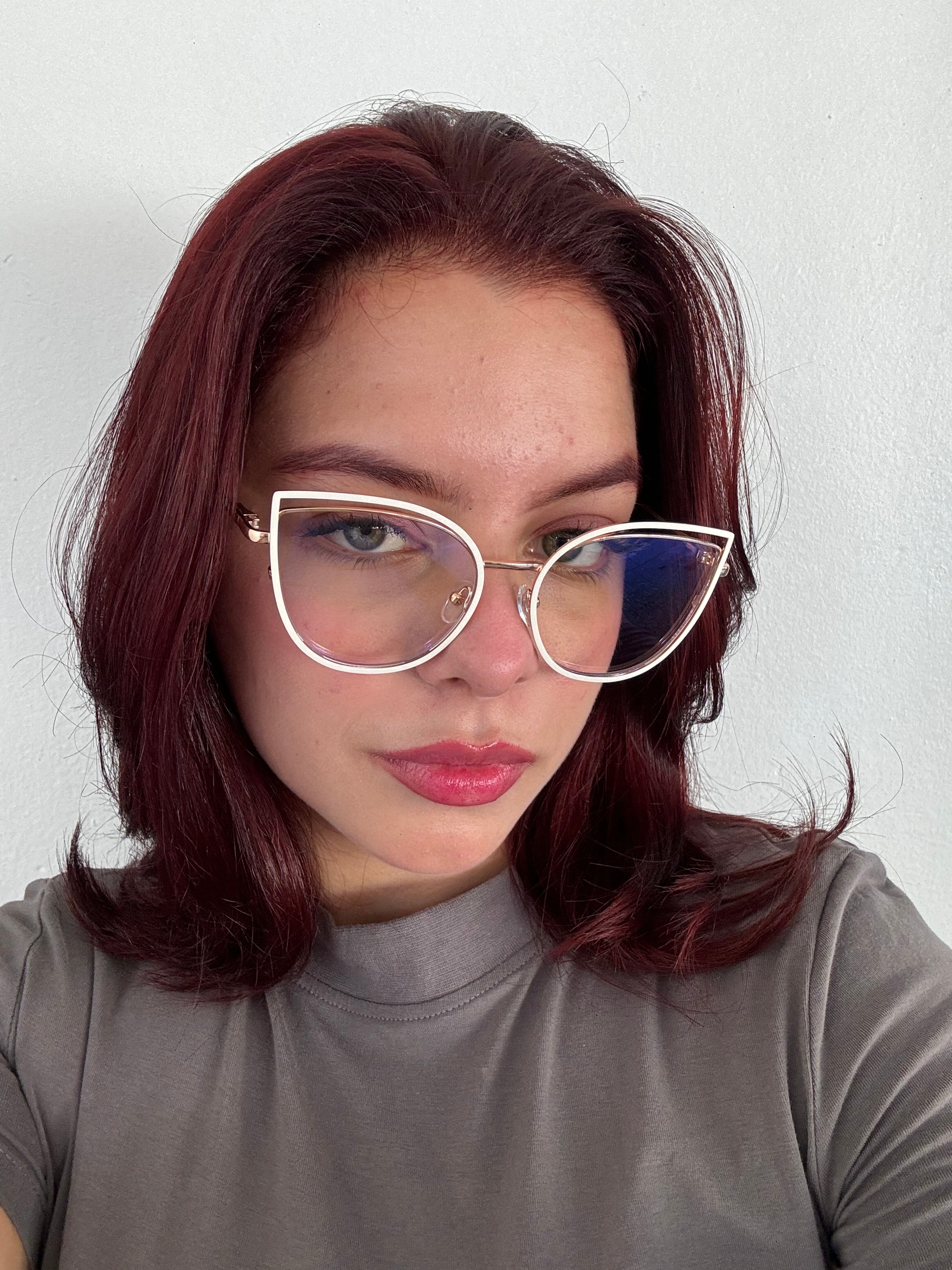 Lentes Cat Eye Doble Marco Gold y Blanco
