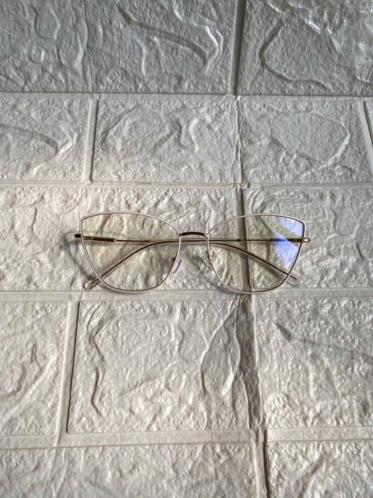 Lentes Cat Eye Metal Delgado Blanco/Gold