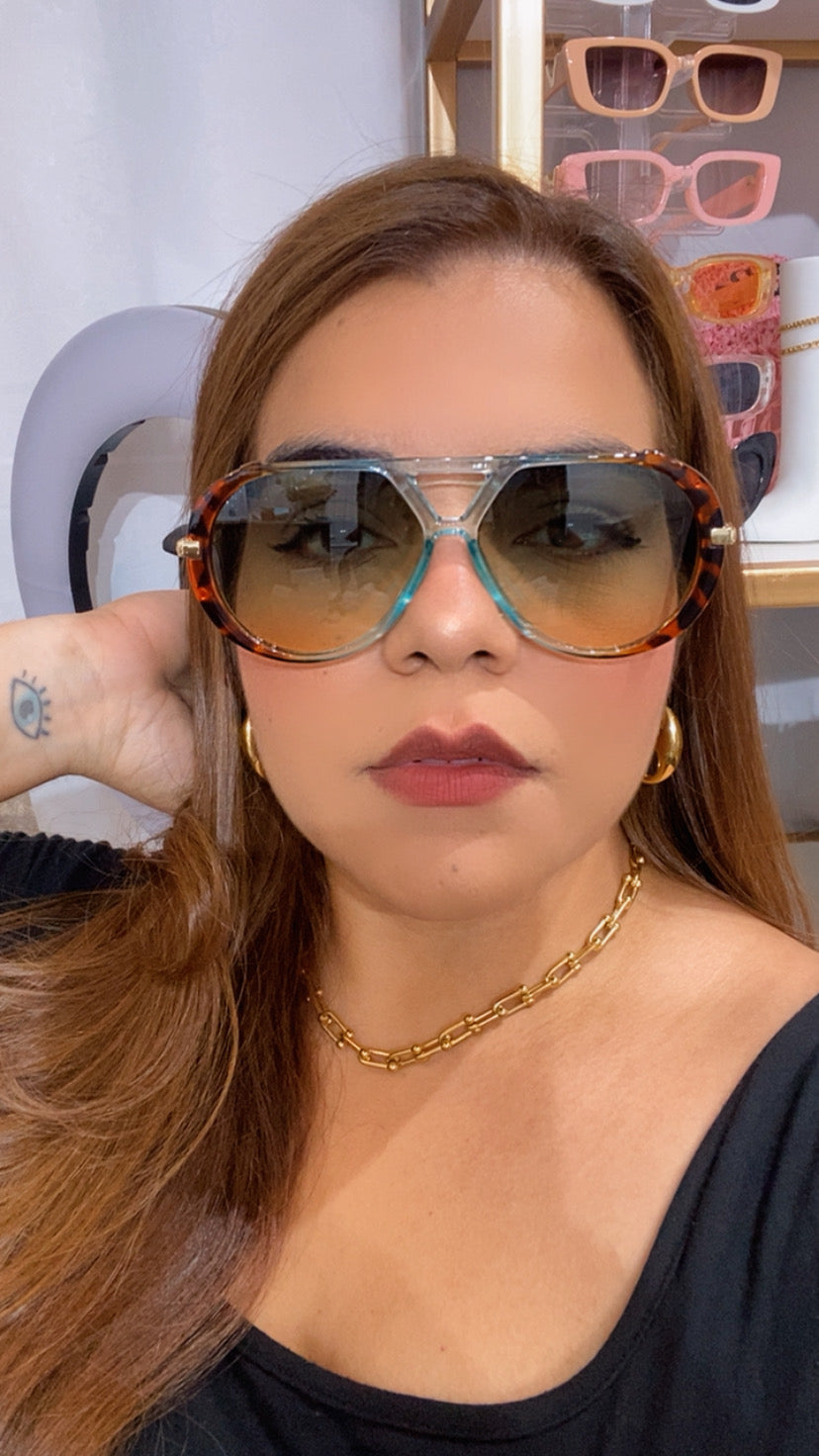 Lentes Leopardo con Aqua Patillas Metal Gold