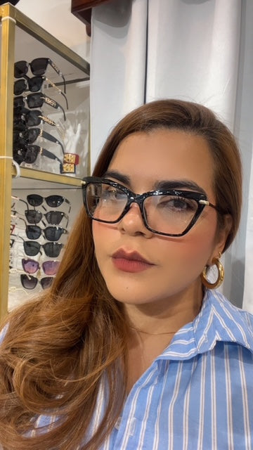 Lentes Cat Eye Negros Corte Diamante Aro Pequeño