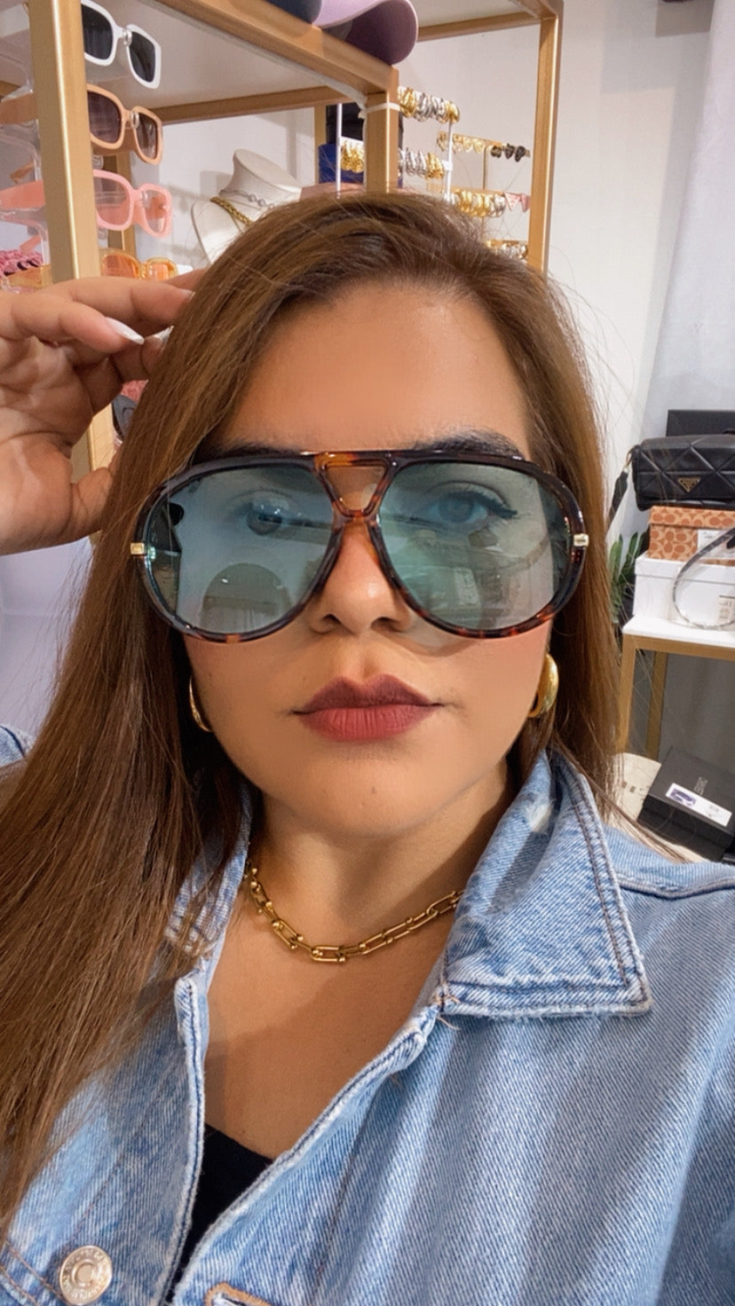 Lentes Aviadores Azules Aro Leopardo Patillas Gold Gotas Extremo