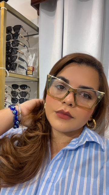 Lentes Cat Eye Verde Clear Con Dorado