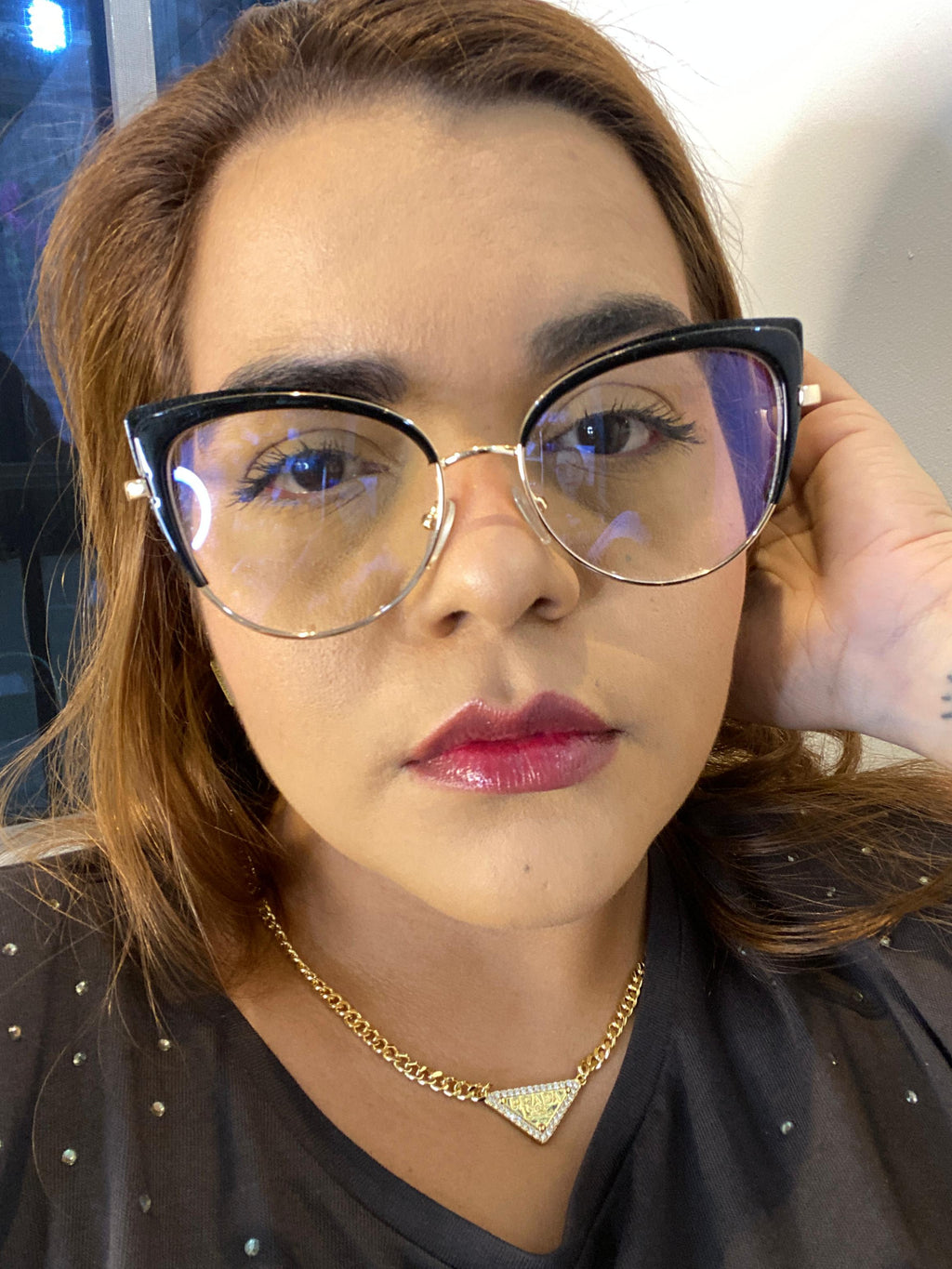 Lentes Cat Eye Negro Mitad con gold