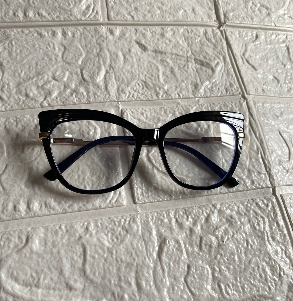 Lentes Cat Eye Negros Marco Relieve