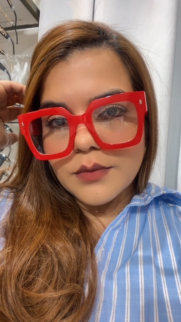Lentes Cuadrados Gruesos Rojos