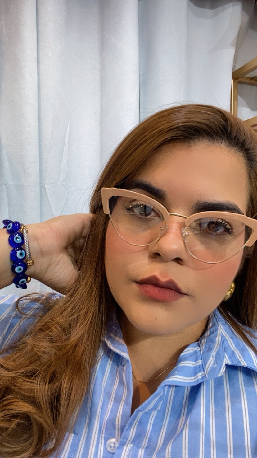 Lentes Cat Eye Dorados Con Aro Grueso Khaki Arriba