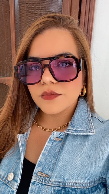 Lentes Morados con Aro Leopardo