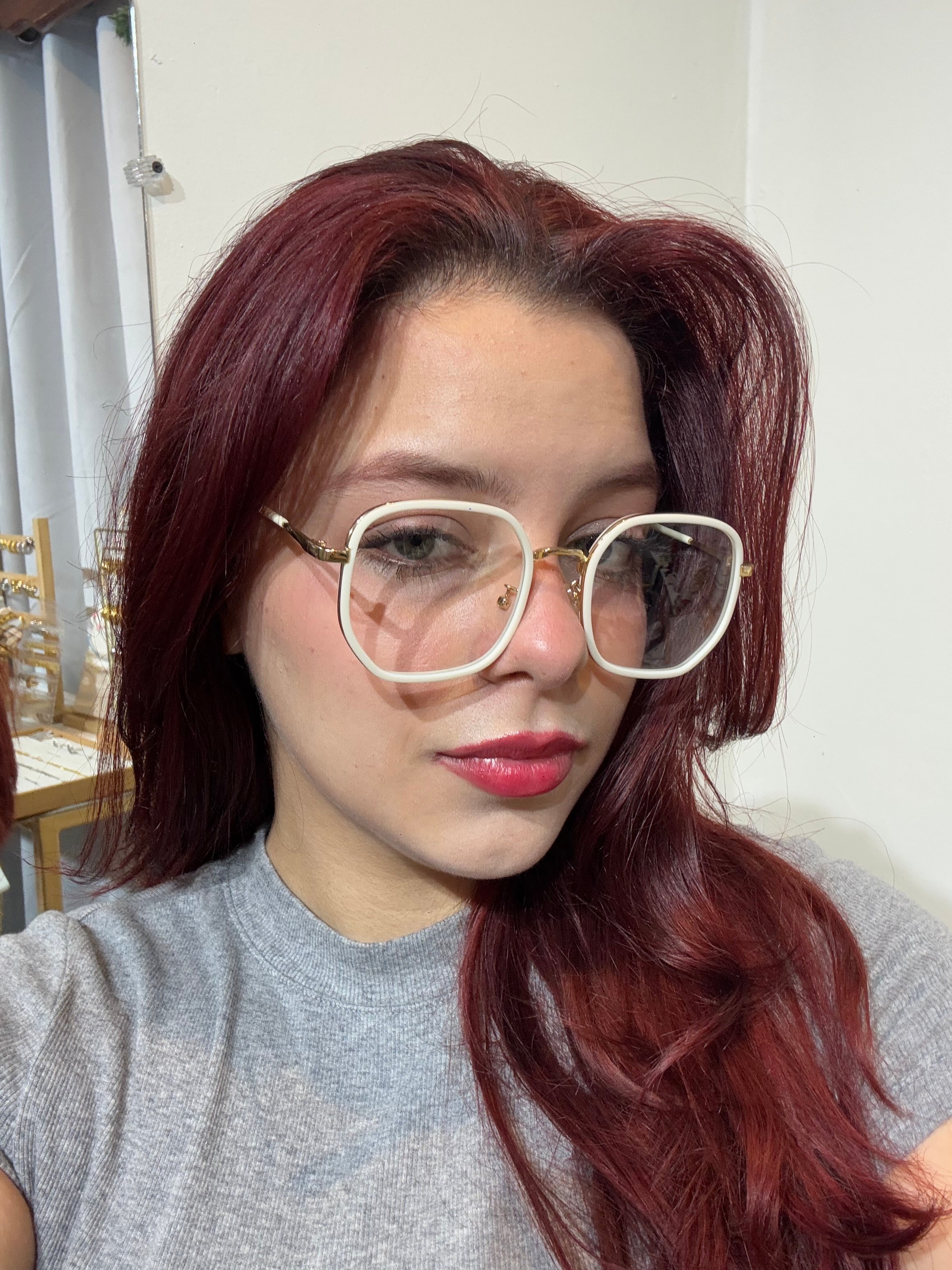 Lentes Semihexagonales Blancos con Dorado