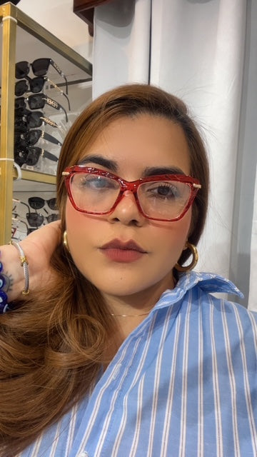 Lentes Cat Eye Rojos Corte Diamante Aro Pequeño