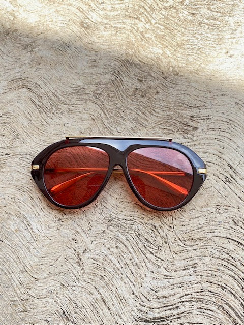 Lente Aviador Rojo Con Aro Negro Linea Metal