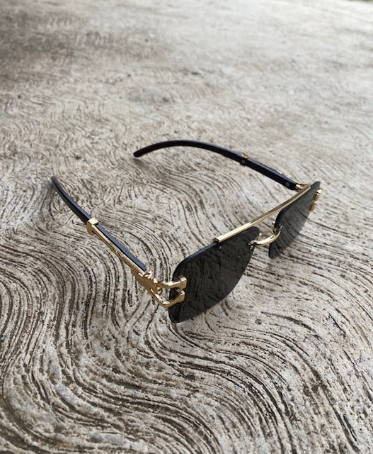 Lentes Tipo Cartier Rectangulares Negros Pata Madera