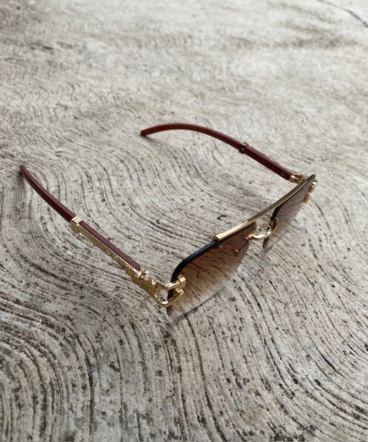 Lentes Tipo Cartier Rectangulares Cafe Patita Madera