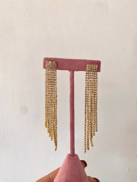 Aretes Largos Full Bling Gold Nuevos