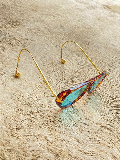 Lentes Aviadores Azules Aro Leopardo Patillas Gold Gotas Extremo