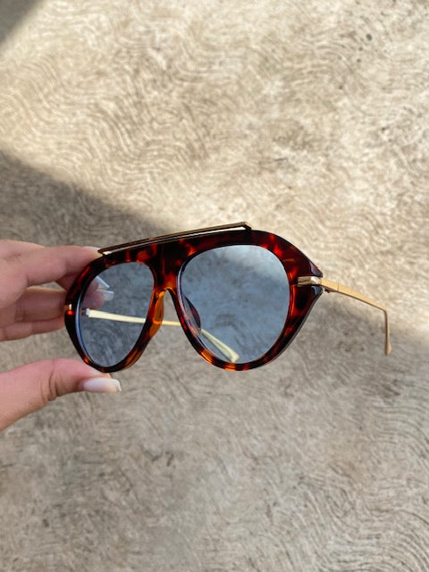 Lente Aviador Azul Con Aro Leopardo Linea Metal