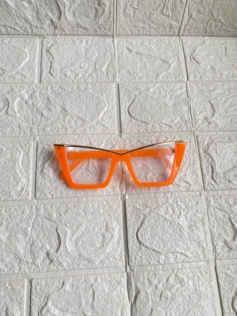 Lentes Cat Eye Naranja Neon Con Dorado