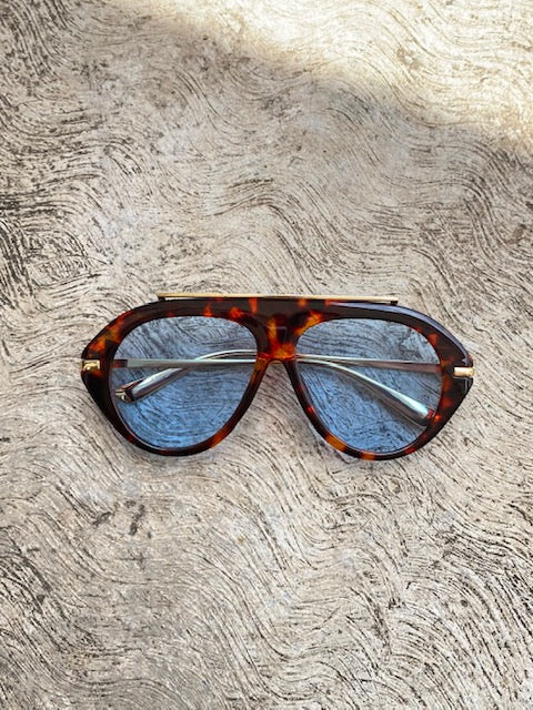 Lente Aviador Azul Con Aro Leopardo Linea Metal