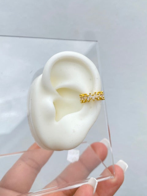 Earcuff Gold Hojitas Zirconias Brillantes