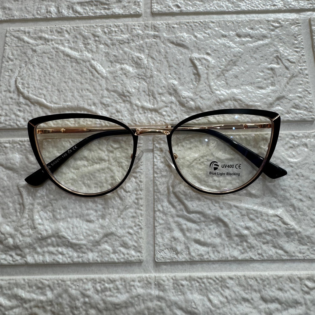 Lentes Cat Eye Negro Linea Cruzada Gold
