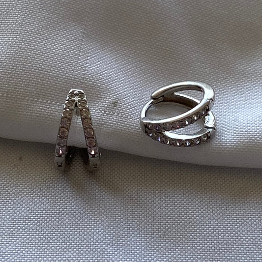 Mini Hoops Dobles Silver & Zirconias 7mm