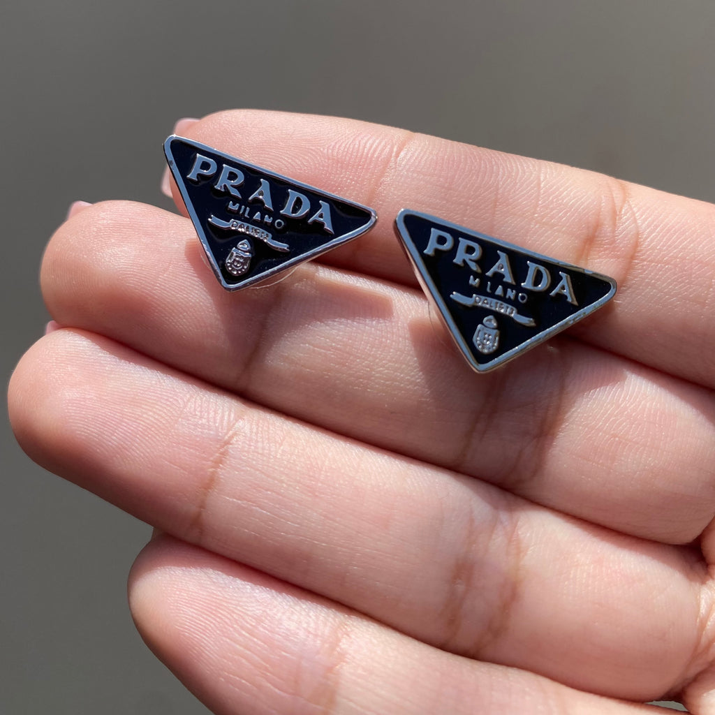 Studs Prada Logo Black & Silver