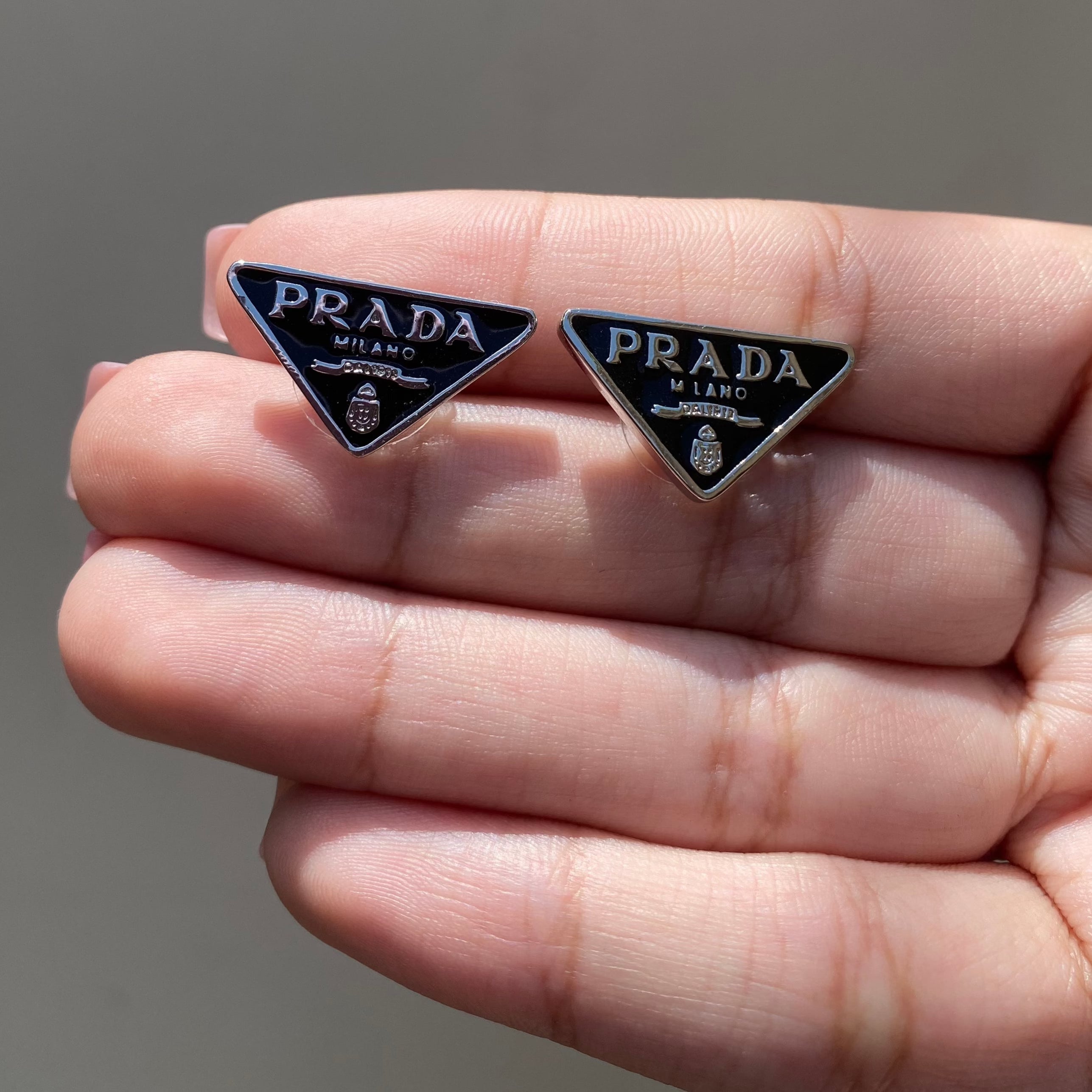 Studs Prada Logo Black & Silver