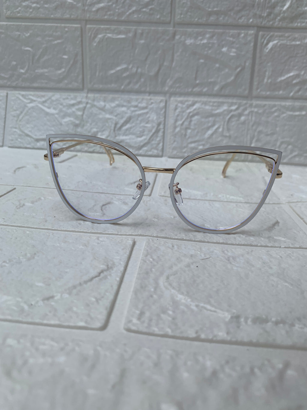 Lentes Cat Eye Doble Marco Gold y Blanco