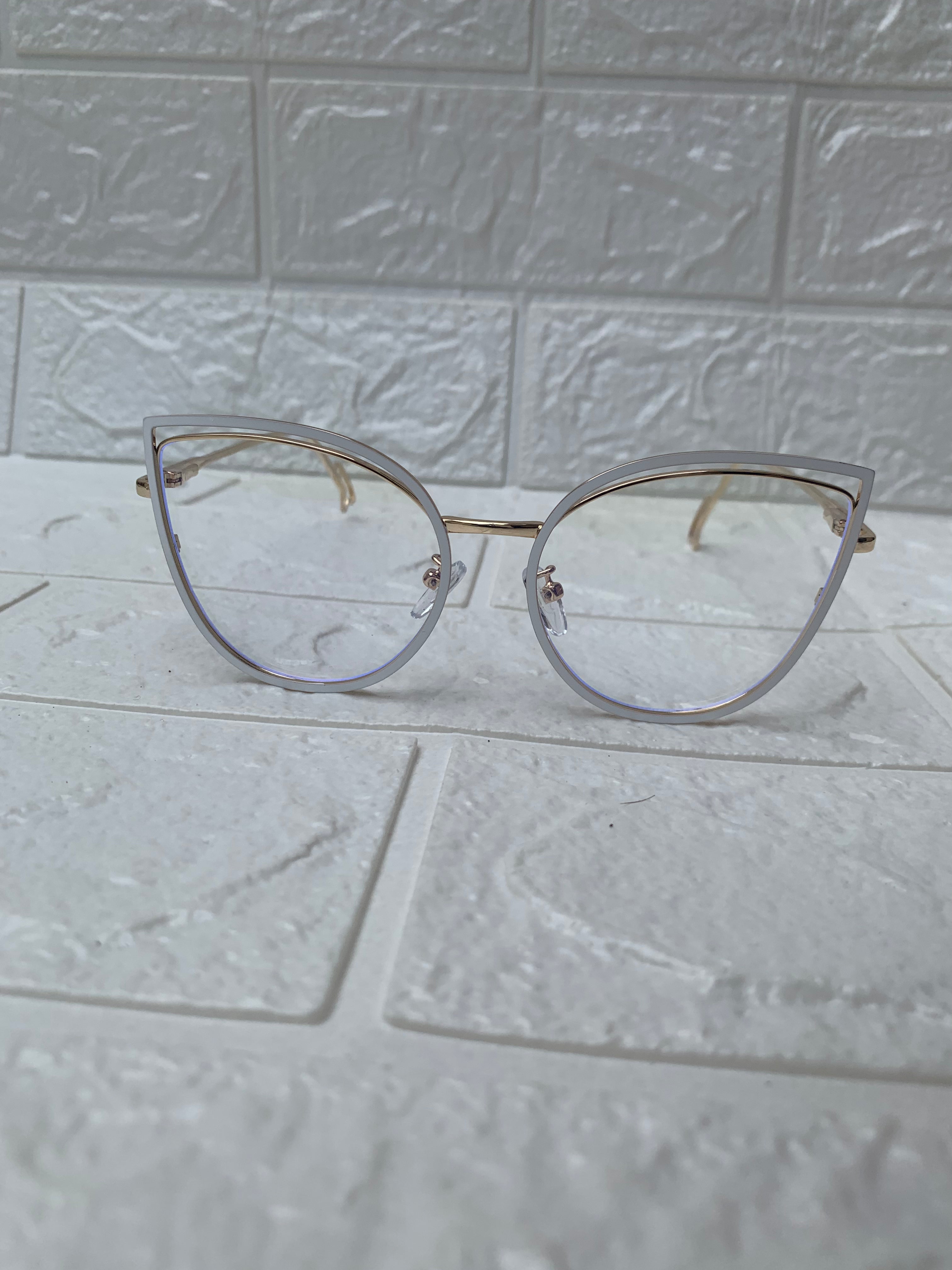 Lentes Cat Eye Doble Marco Gold y Blanco