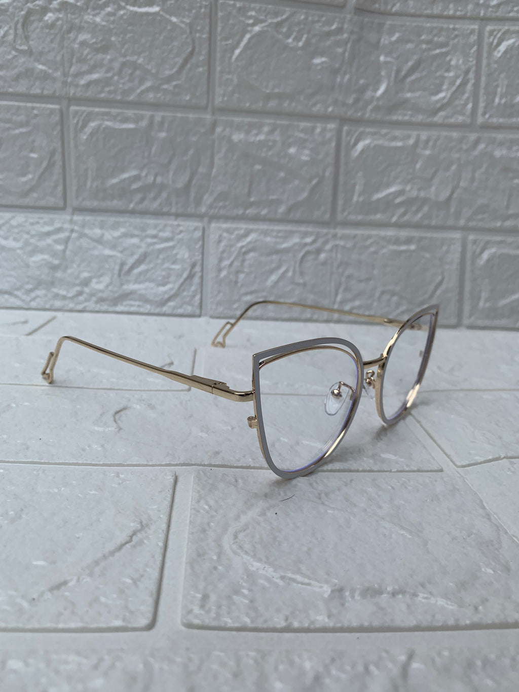 Lentes Cat Eye Doble Marco Gold y Blanco