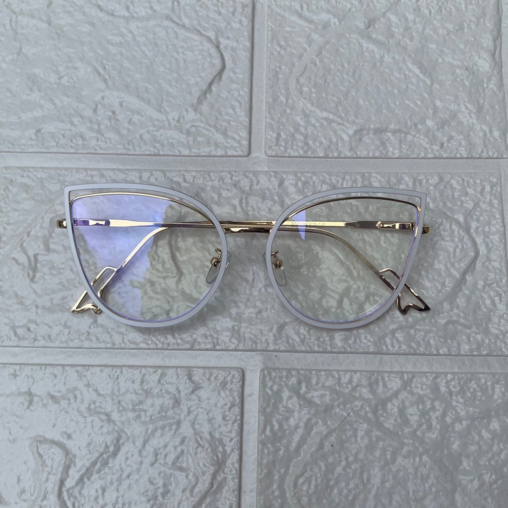 Lentes Cat Eye Doble Marco Gold y Blanco