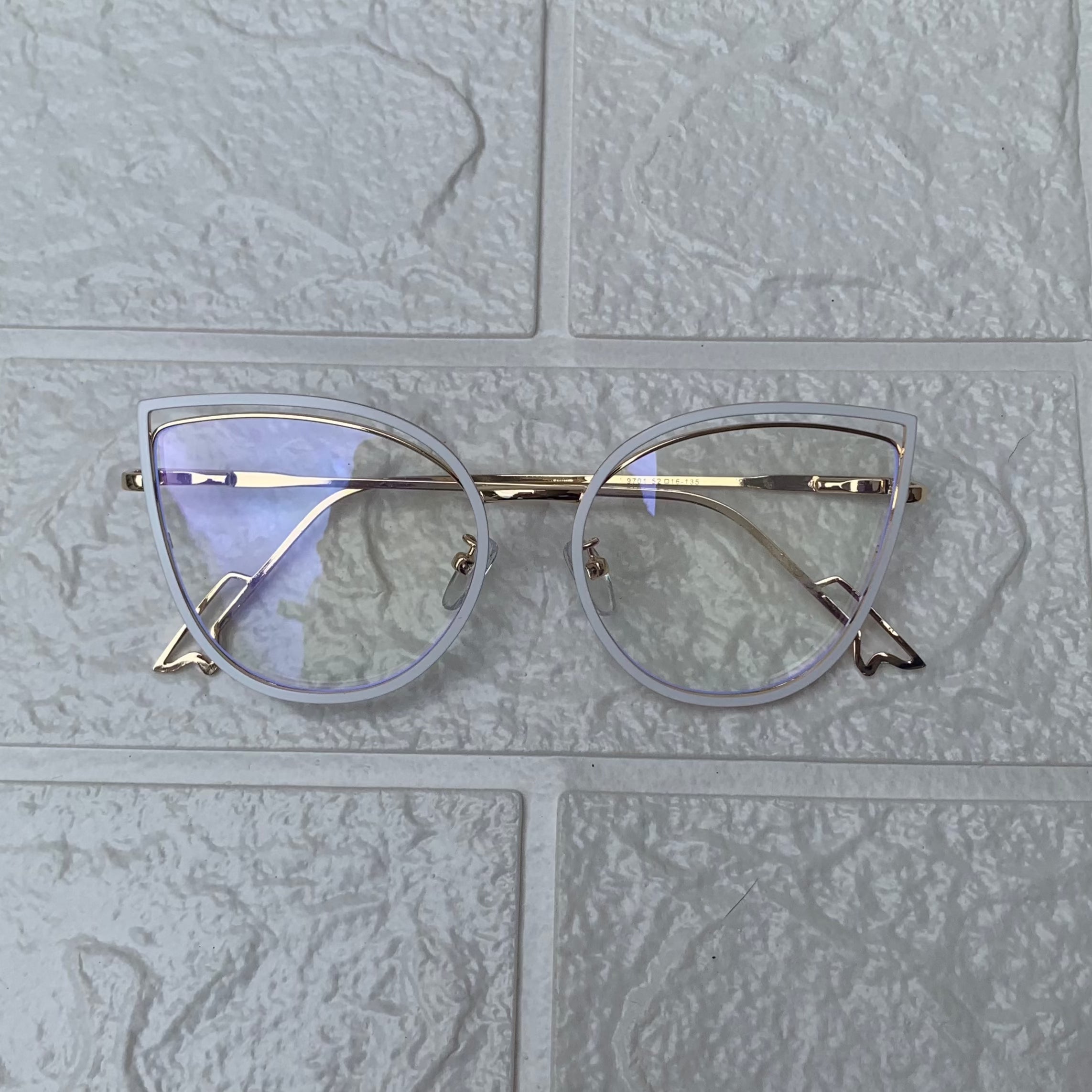 Lentes Cat Eye Doble Marco Gold y Blanco