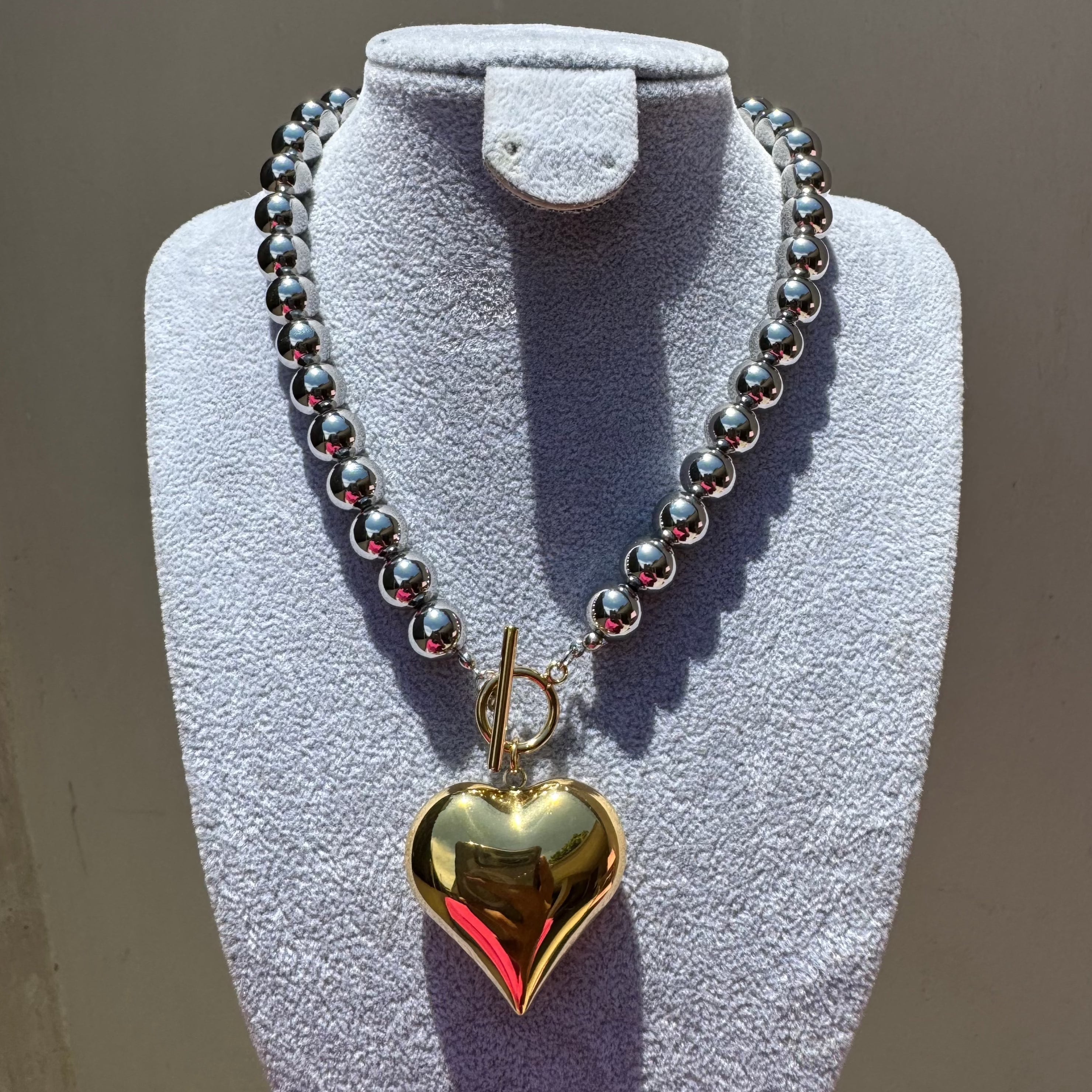 Chocker Bobas Silver y Heart Gold