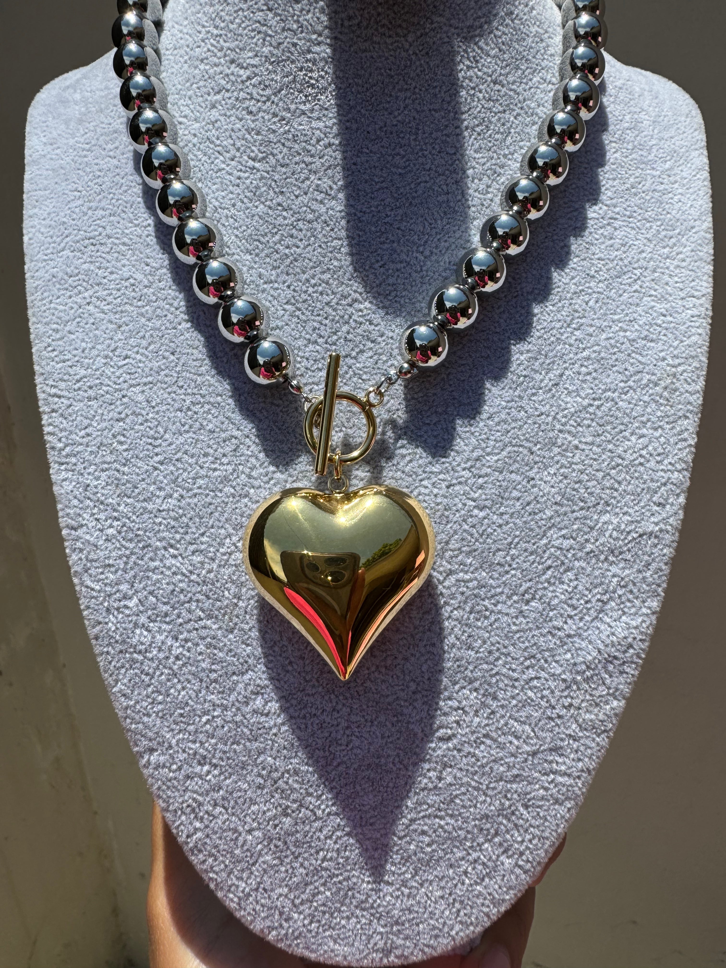 Chocker Bobas Silver y Heart Gold