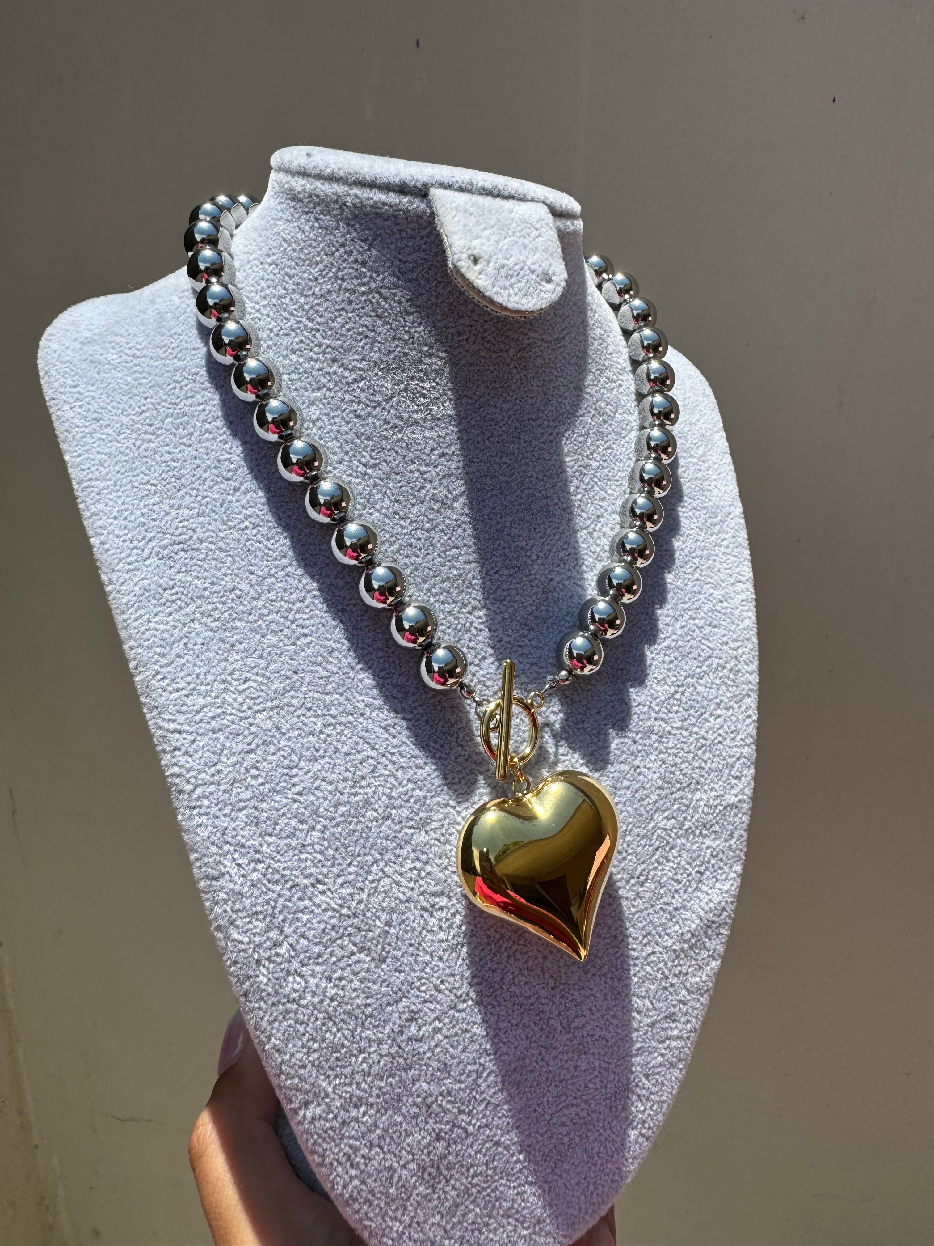 Chocker Bobas Silver y Heart Gold