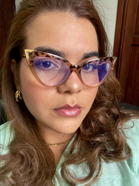 Lentes Cat Eye Leopardo con Beige Esquinas de Metal Gold