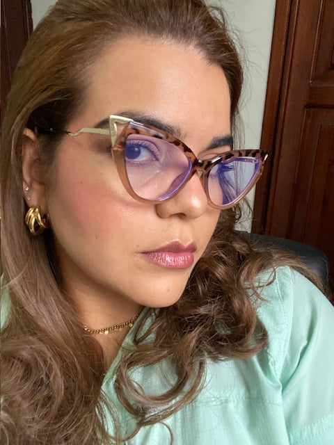 Lentes Cat Eye Leopardo con Beige Esquinas de Metal Gold